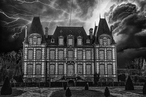 dramatic, black and white, scary, dark, sky, clouds, tragic HD wallpaper