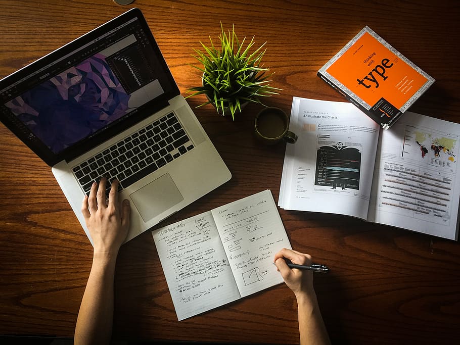 MacBook pro, workspace, computer, at work, business, technology HD wallpaper