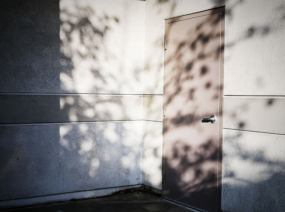 brown door with lever, closed brown door, threshold, background HD wallpaper