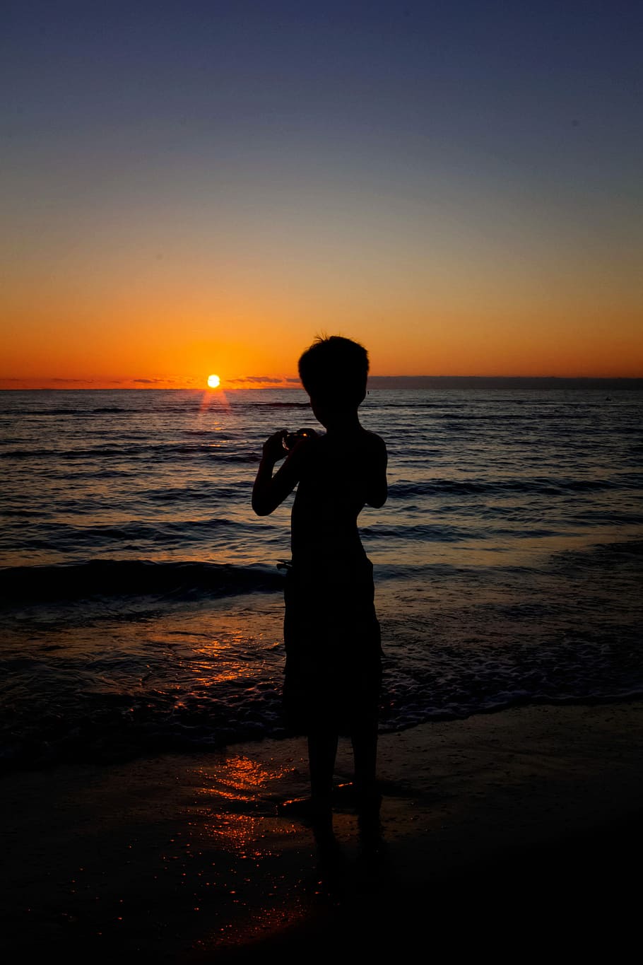 sunset, dusk, dawn, beach, sea, water, outdoors, solitude, ocean HD wallpaper
