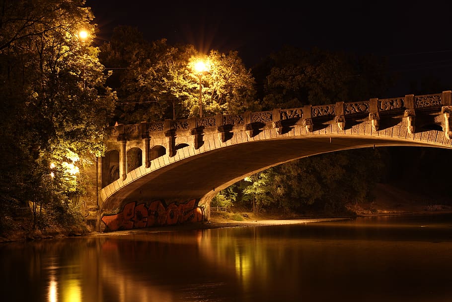 bridge, maximilian bridge, munich, night, lighting, isar, architecture HD wallpaper