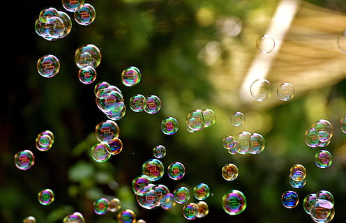 bubbles on focus photo, soap bubbles, colorful, fly, make soap bubbles HD wallpaper