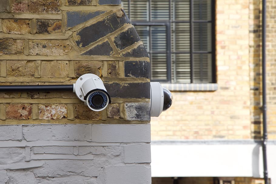 two white security cameras, cctv, surveillance, protection HD wallpaper
