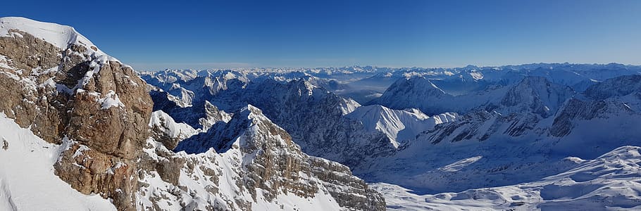 zugspitze, alpine, landscape, mountains, panorama, summit, view, HD wallpaper