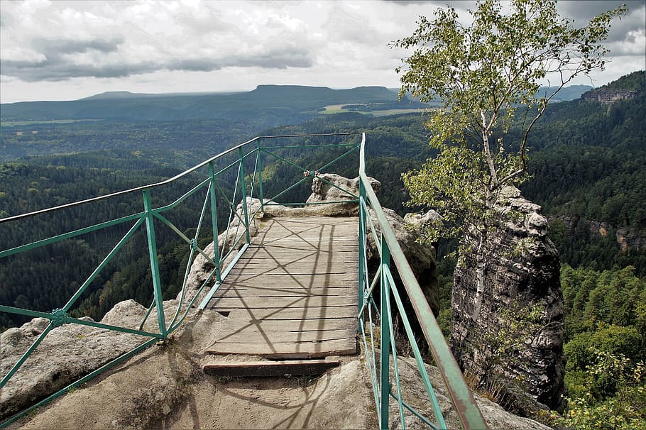 view, bridge, railing, footbridge, czech switzerland, hřensko HD wallpaper