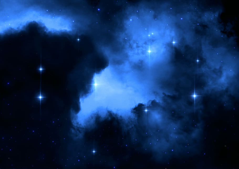 blue and black clouds, astronomy, space, constellation, galaxy, HD wallpaper