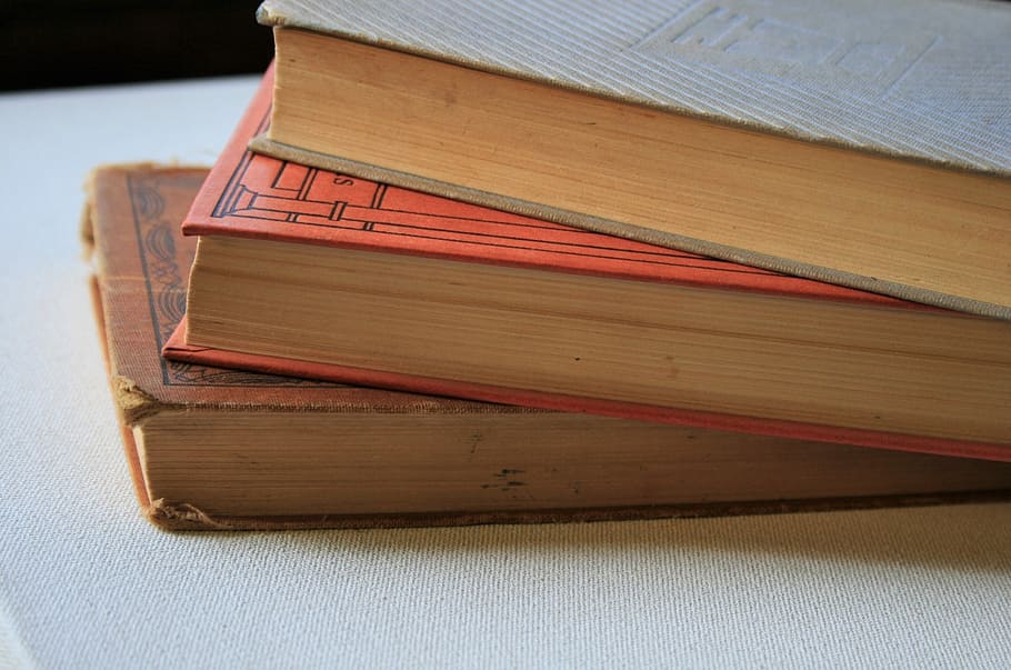 three books, old, worn, stacked, vintage, antique, cover, page HD wallpaper