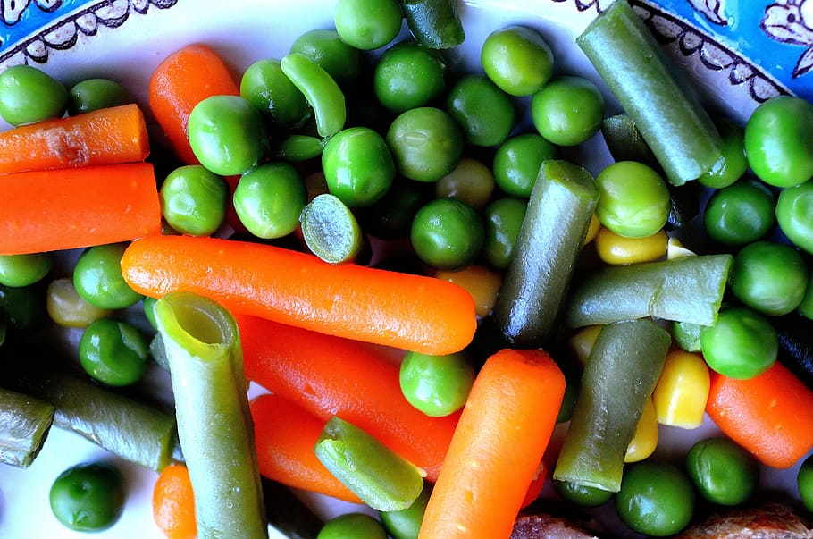 carrots, peas, beans, vegetables, health, food, background HD wallpaper