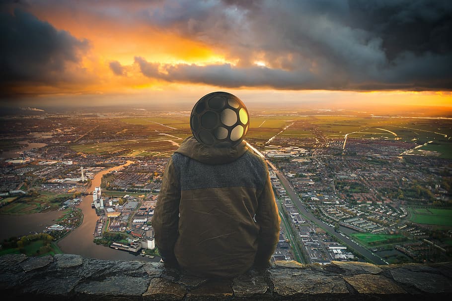 Sun, Sunset, Clouds, Orange, sky, blue, scenery, city, river HD wallpaper
