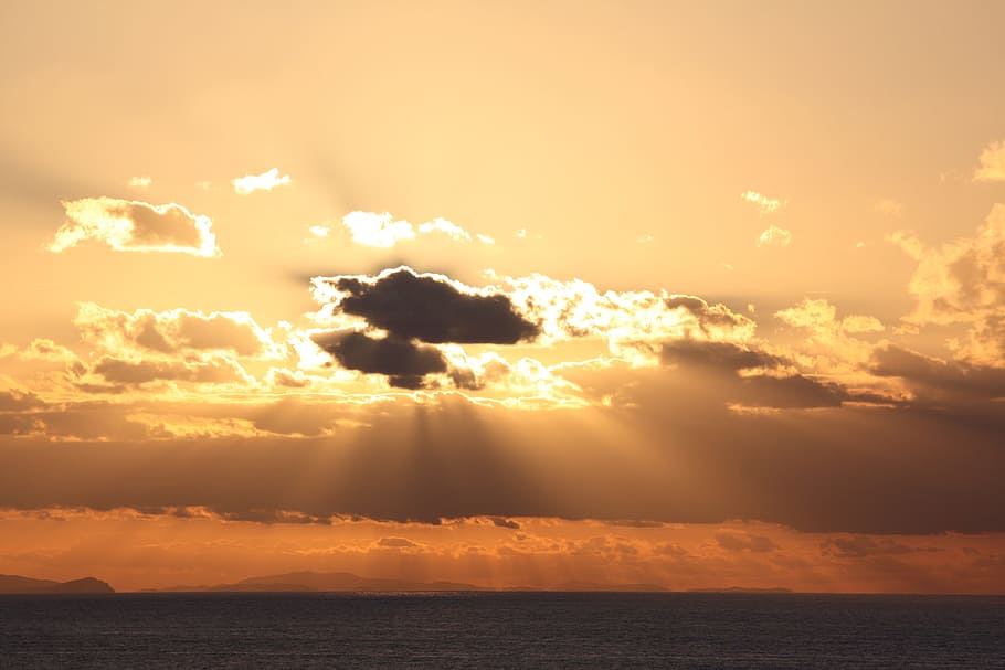 Sunset, Clouds, Landscape, Evening, Sky, sea, scenics, tranquility HD wallpaper