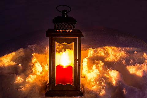 red candle inside brown wooden lantern, light, mood, candlelight HD wallpaper