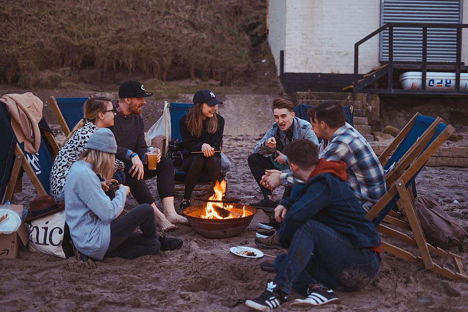 Hd Wallpaper Group Of People Sitting, Sitting Around Fire Pit