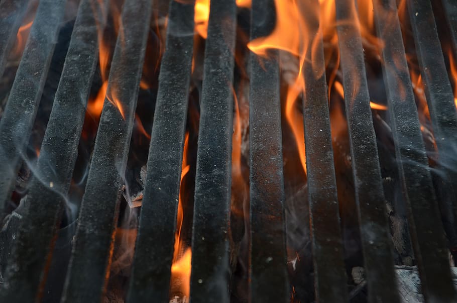fire, bars, barbeque, flame, hot, red, burn, flaming, burning HD wallpaper