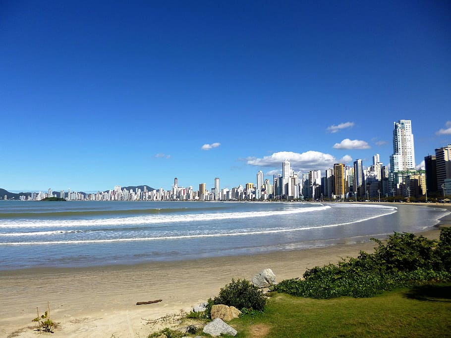 Beach, Litoral, Sand, Architecture, City, buildings, sky, sea HD wallpaper