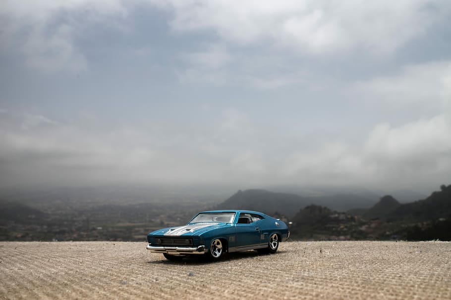 blue muscle coupe with white racing stripes, car, transportation HD wallpaper