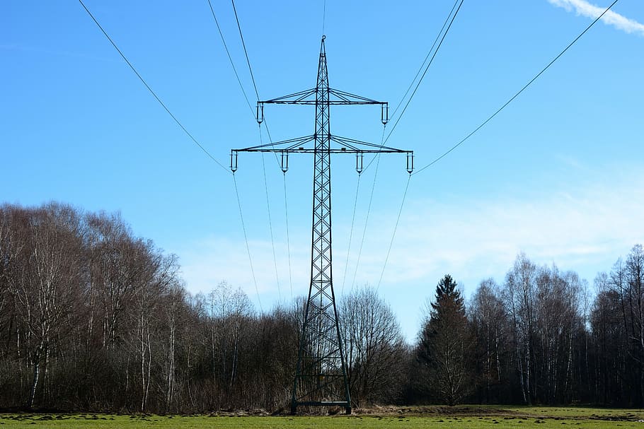 nature, environment, power poles, current, strommast, power line HD wallpaper