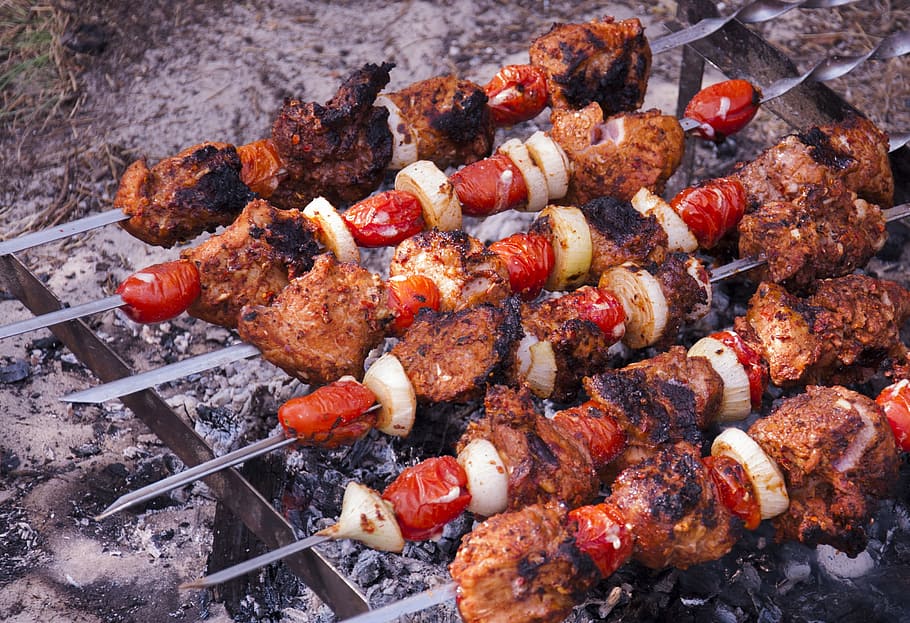 Meat, Kebab, Barbecue, barbecue grill, grilled, food and drink HD wallpaper