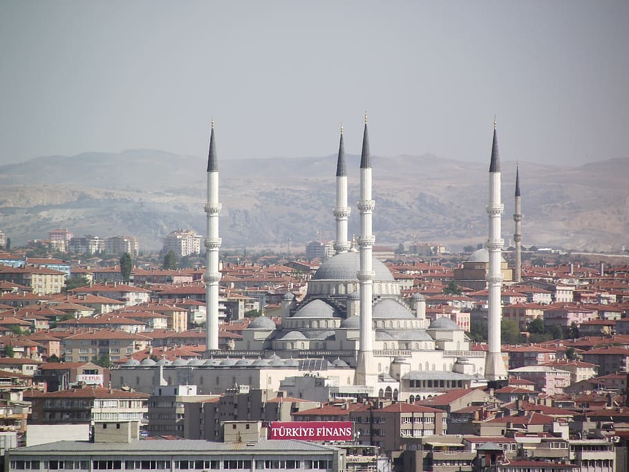 bird's eye view of white and gray concrete temple, ankara, kocatepe HD wallpaper