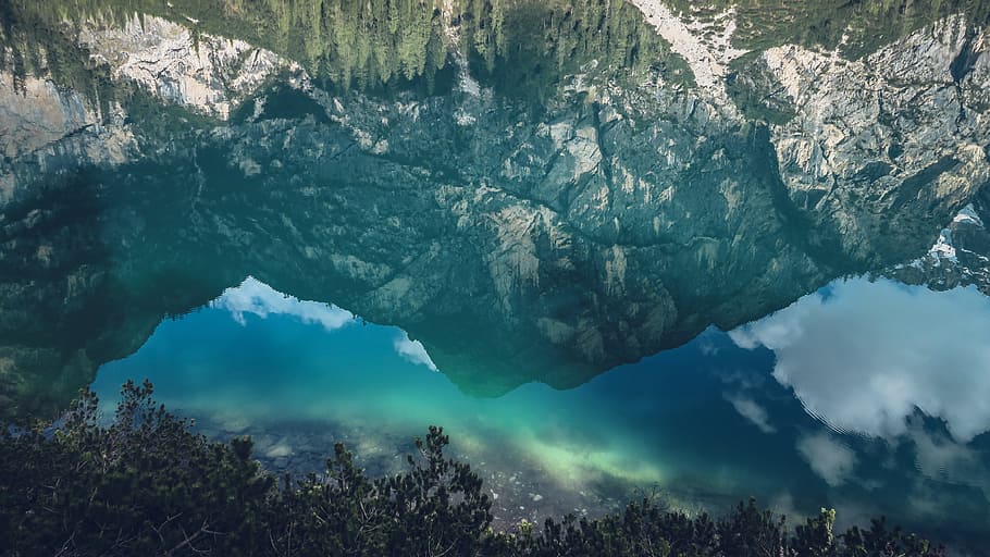 lake, mountain, nature, reflection, rocky mountain, sky, water HD wallpaper