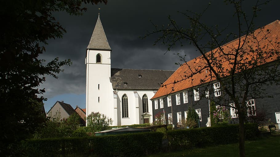 architecture, church, old, sky, tree, place of worship, building HD wallpaper