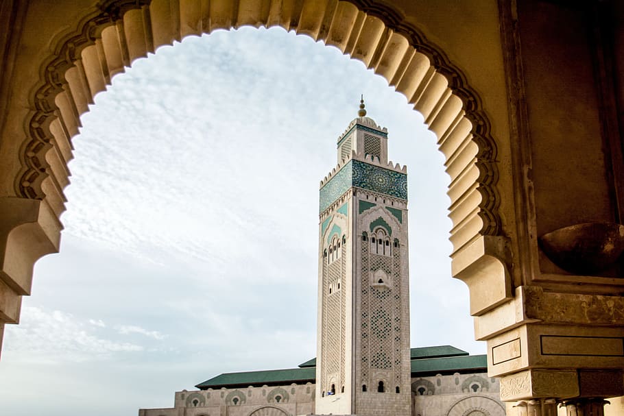 gray and blue floral tower during daytime, Mosque, Hassan, Casablanca, HD wallpaper