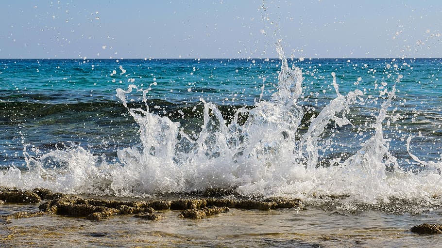 Drops, Spray, Foam, Wave, Smashing, Sea, nature, wind, power HD wallpaper