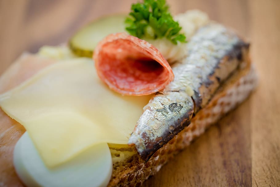 sardine, cuts, bread, occupied, cheese, sausage, ham, snack HD wallpaper