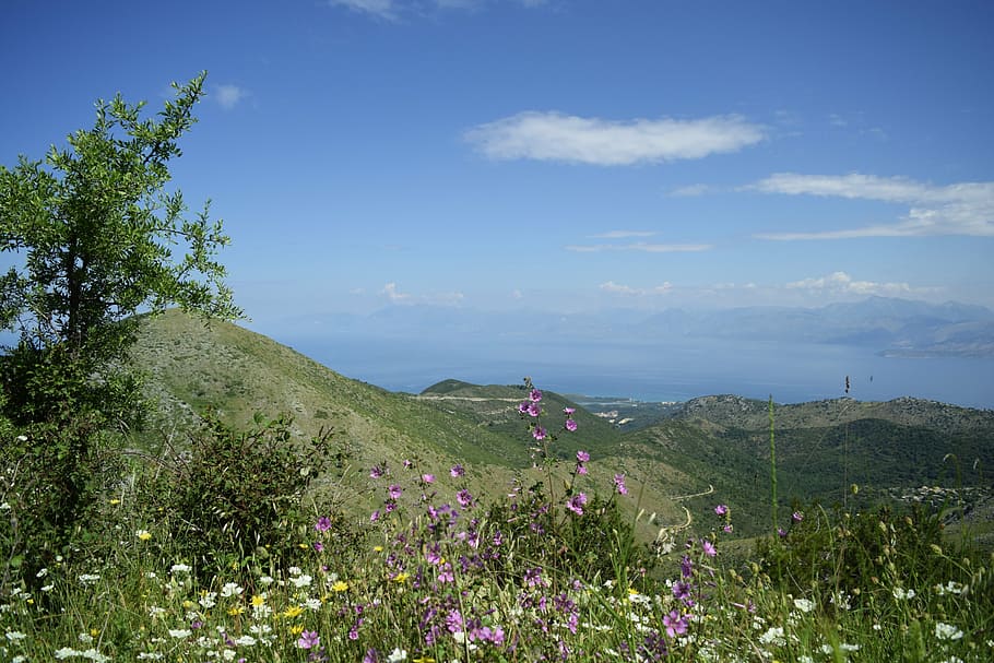 corfu, pantokrator, view, landscape, plant, sky, beauty in nature, HD wallpaper