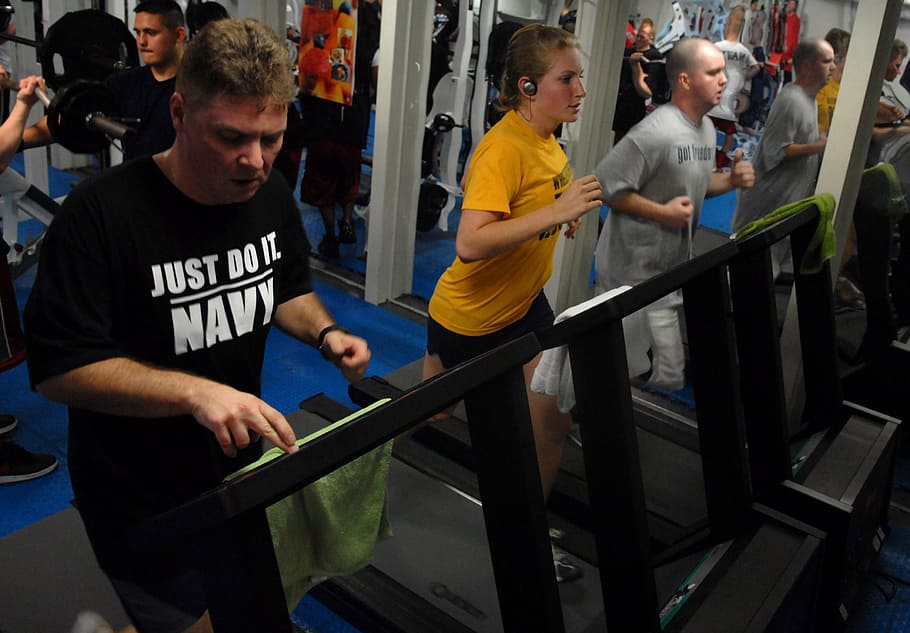 man using treadmill, gym room, fitness, equipment, cardiovascular exercise