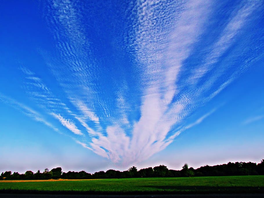 sky, clouds, meadow, the sun, cloud cover, nature, landscape HD wallpaper