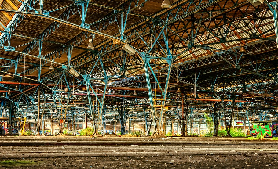 low angle photography of blue metal frame, train, lost places, HD wallpaper
