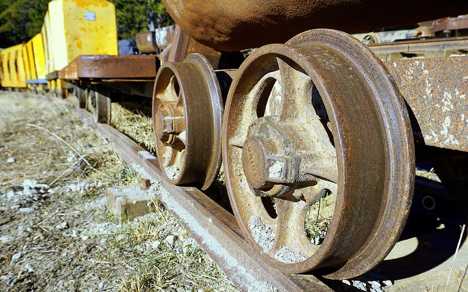 wheels, train, railway, wagon, mine, lane, train tracks, abandoned HD wallpaper