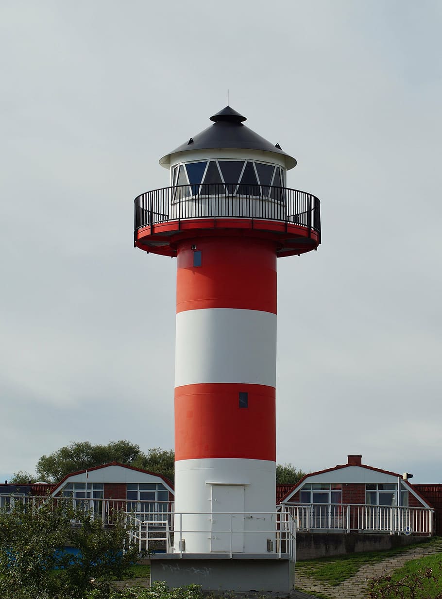 lighthouse, beacon, city, bridge, tower, sea, architecture HD wallpaper