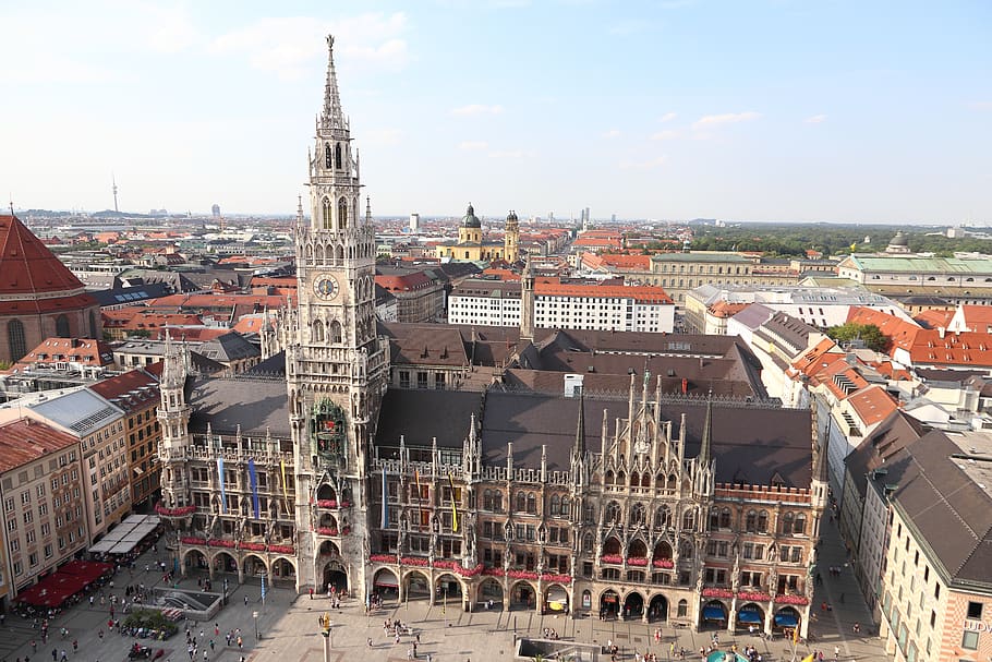 munich, marienplatz, town hall, gothic, architecture, city, HD wallpaper
