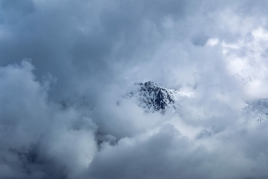 mountain covered by clouds, white clouds over mountain, sky, summit HD wallpaper