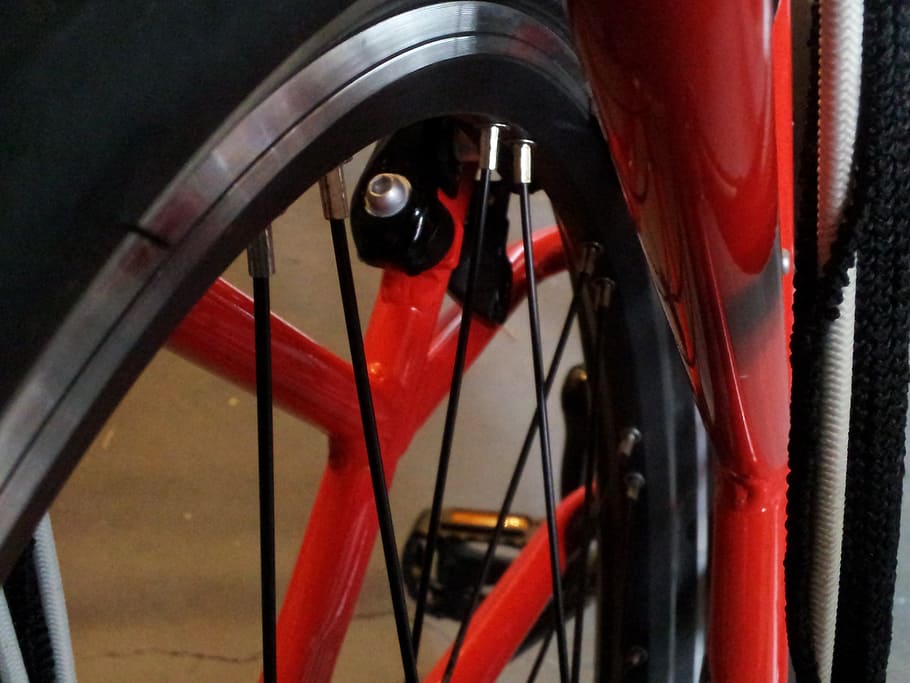 wheel, bicycle, spokes, red, mode of transportation, close-up HD wallpaper