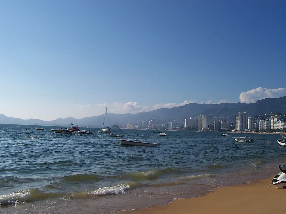 beach, holiday, sea, acapulco, costa, mountain, nautical Vessel, HD wallpaper