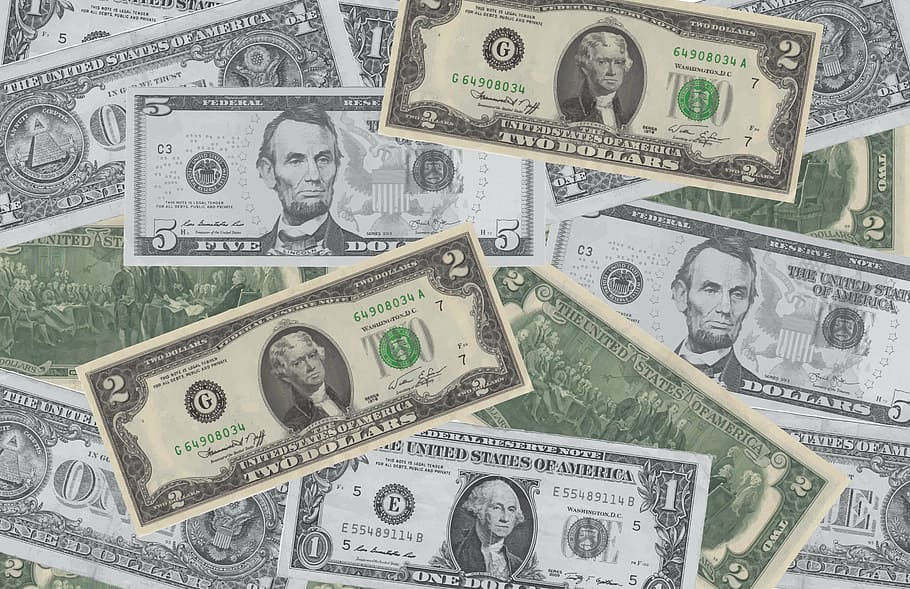 assorted-amount US dollar banknotes, background, money, currency, HD wallpaper