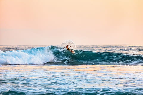 man surfing during daytime photo, sea, wave, sport, water, beach HD wallpaper