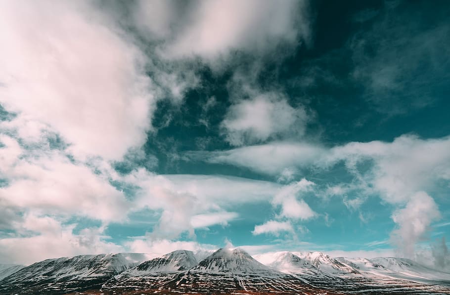 worm's-eye photography of clouds, mountains and clouds during daytime HD wallpaper