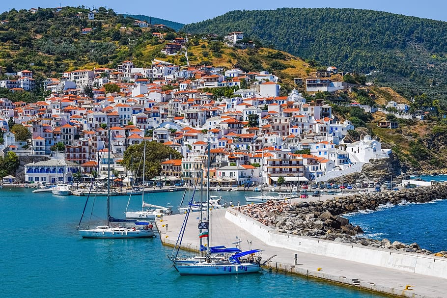 greece, skopelos, island, greek, sporades, mediterranean, aegean, HD wallpaper