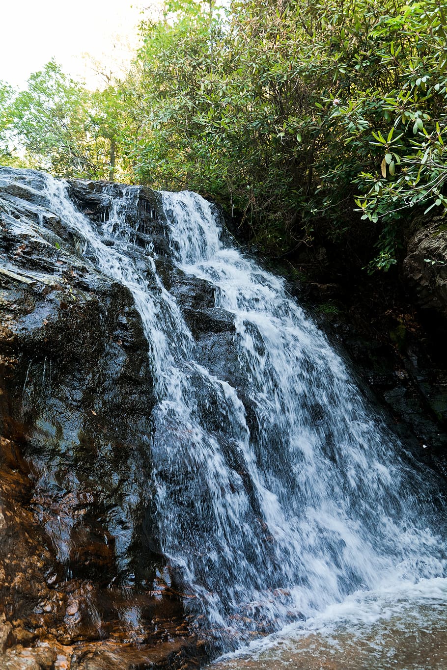waterfall, mountain, river, stream, nature, green, travel, summer HD wallpaper