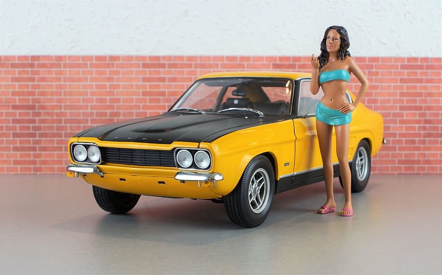 model car, ford, capri, diorama, auto, oldtimer, toys, sports car HD wallpaper