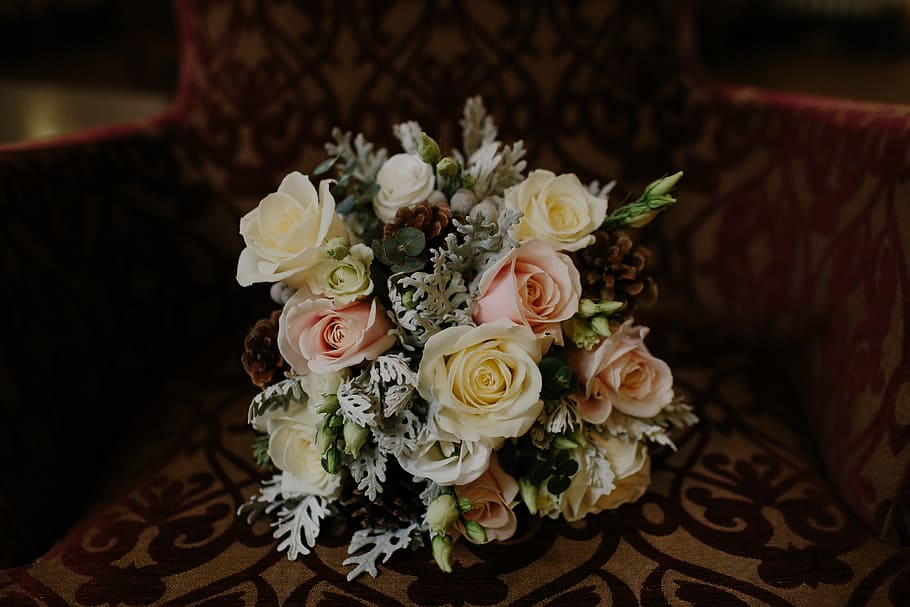 tilt shift lens photography of white and pink roses, wedding HD wallpaper