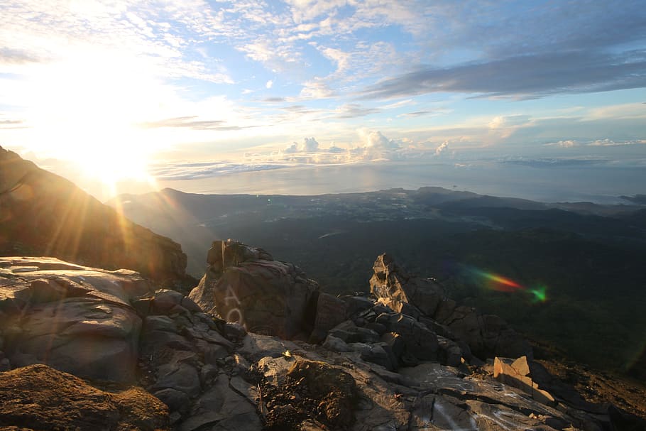 Mountain, Sun, Sky, Rock, Rock, Rest, Sunbeam, panorama, back light HD wallpaper