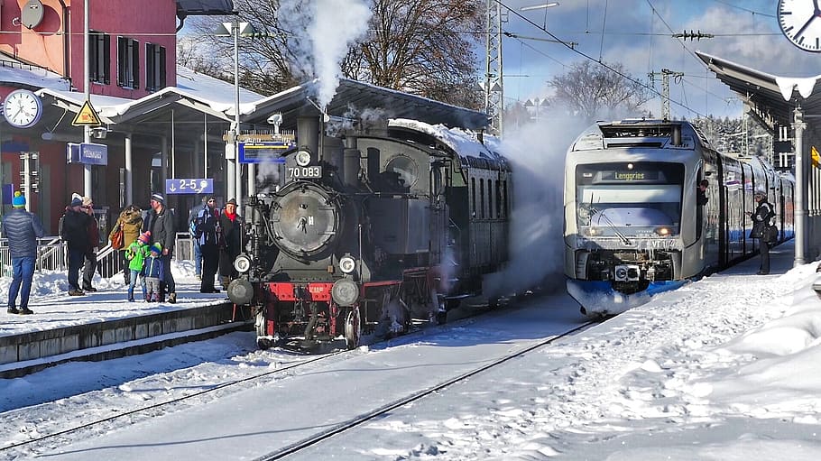 snow, winter, train, railway, rail transportation, track, cold temperature HD wallpaper