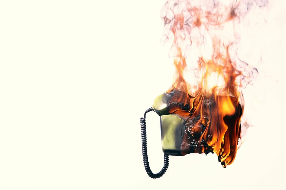 gray telephone burning digital wallpaper, hotline, support HD wallpaper