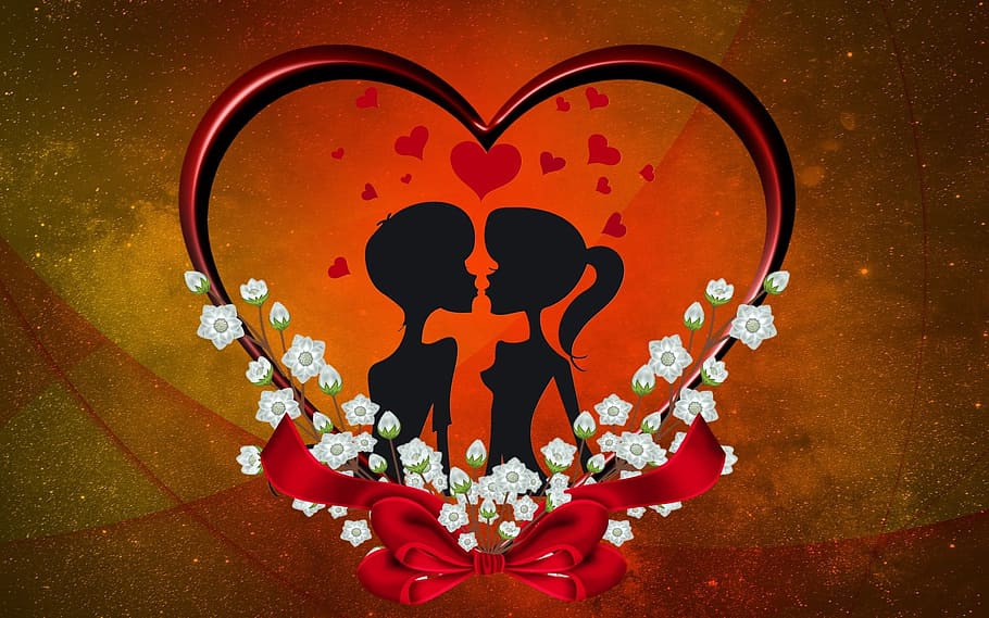 man and woman illustration, Valentine, Love, Heart, in love, embellishment, HD wallpaper