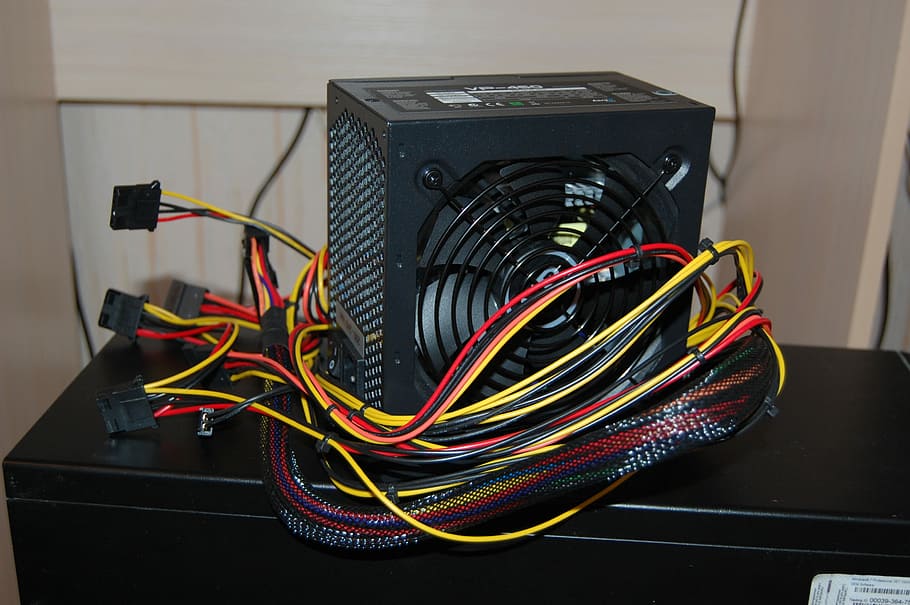 black computer power supply on black wooden table, Computer, Power Supply HD wallpaper
