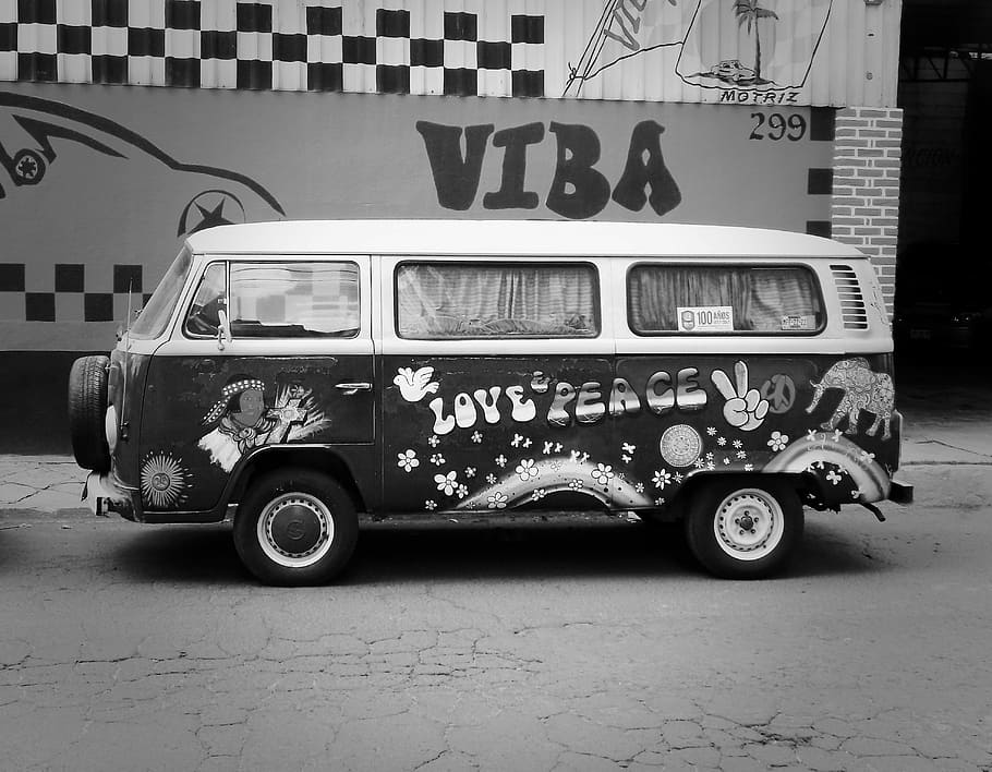 grayscale photography of bus, grayscale photography of Volkswagen T2 parked on roadside, HD wallpaper